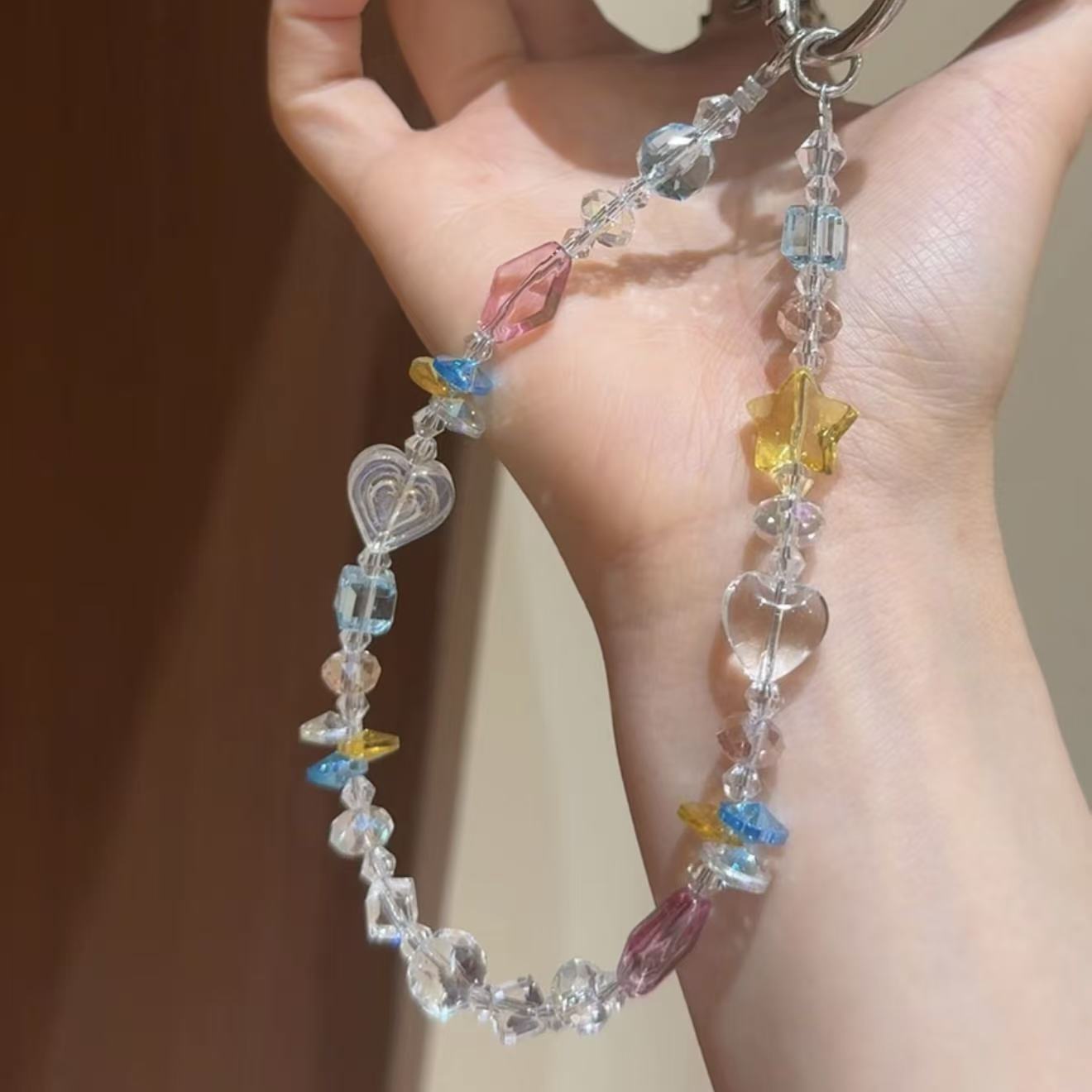 Y2K Candy Color Clear Beaded Wristlet, Irregular Crystal Anti-Drop Phone Strap